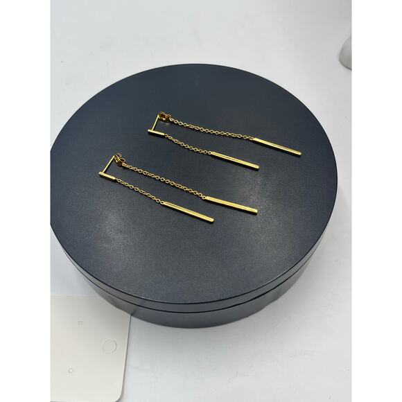 Gorjana Signed Mave 18K Gold plated Front Back Double Drop Long Earrings - Picture 2 of 7